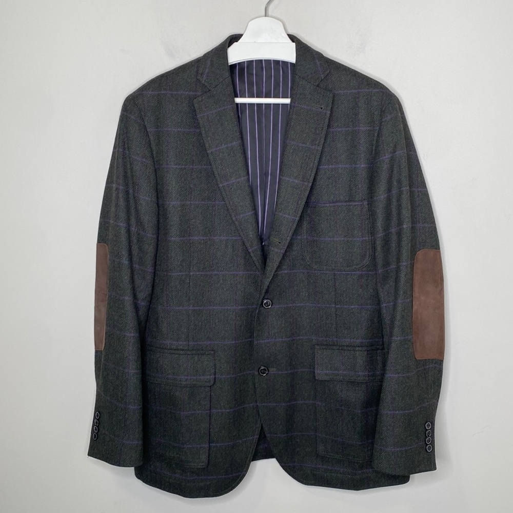 Flynt Raine Plaid Elbow Patches Wool Sport Coat